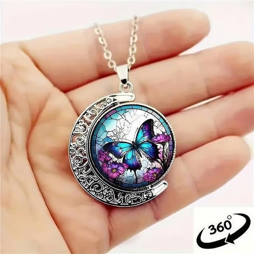 Silver BUTTERFLY Rotating Pendant Necklace